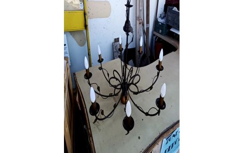 LUSTRE 8 BRANCHES MÉTAL DECO FEUILLES