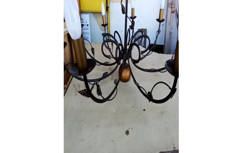 LUSTRE 8 BRANCHES MÉTAL DECO FEUILLES