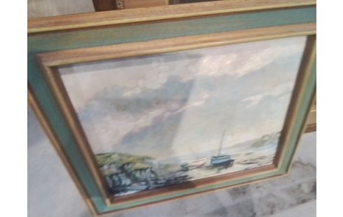 HUILE SUR TOILE 2 BATEAUX +ROCHER