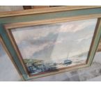 HUILE SUR TOILE 2 BATEAUX +ROCHER
