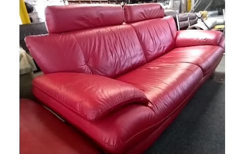 CANAPE CUIR 3 PLACES MODERNE ROUGE L215CM
