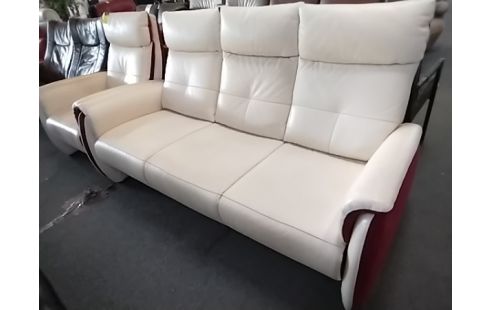 CANAPE CUIR BLANC ET NUBUCK ROUGE 3 PLACES  +1 FAUTEUIL CHATEAU