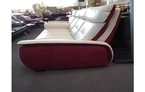 CANAPE CUIR BLANC ET NUBUCK ROUGE 3 PLACES  +1 FAUTEUIL CHATEAU
