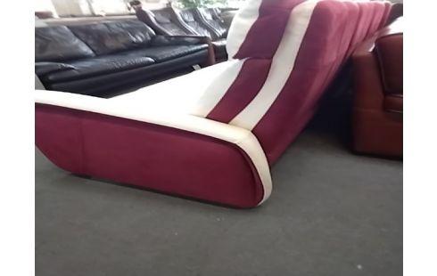 CANAPE CUIR BLANC ET NUBUCK ROUGE 3 PLACES  +1 FAUTEUIL CHATEAU