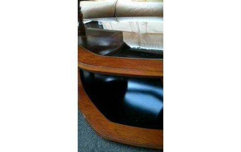 TABLE BASSE BOIS ET VERRE MERISIER