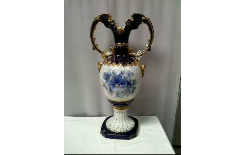 PORZELLANVASE <ROYAL DUX> TIEFBLAU GOLDF.