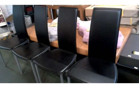 4 CHAISES NOIR SIMILI CUIR GRIS METAL