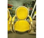 FAUTEUIL STYLE LOUIS XVI VELOURS JAUNE ELIME