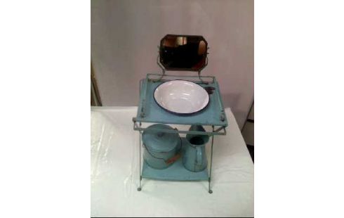 PUPPENWASCHTISCH EMAILLE BLAU VINTAGE