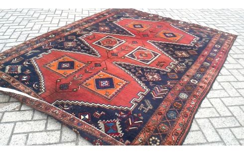 TEPPICH HANDGEKNÖPFT DUNKEL BLAU BORDEAUX