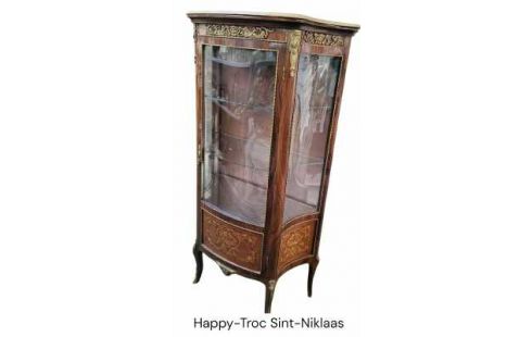 VITRINE ITALIEN, , MARQUETERIE CUIVRE MARBRE 1 PORTE