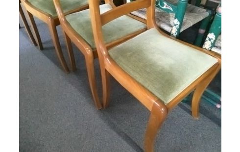 LOT DE 4 CHAISES BOIS TISSU VERT
