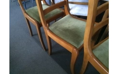 LOT DE 4 CHAISES BOIS TISSU VERT