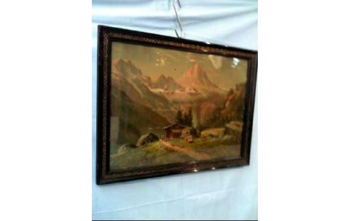 BILD IM HOLZRAHMEN BERGLANDSCHAFT HÜTTE
