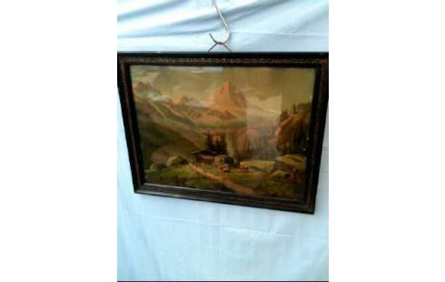 BILD IM HOLZRAHMEN BERGLANDSCHAFT HÜTTE