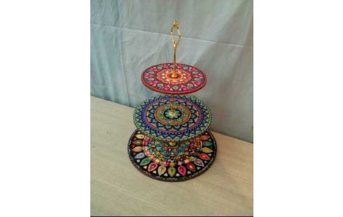 ETAGERE 3-STÖCKIG MANDALA-MUSTER GRIFF GOLD