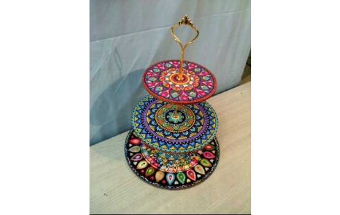 ETAGERE 3-STÖCKIG MANDALA-MUSTER GRIFF GOLD