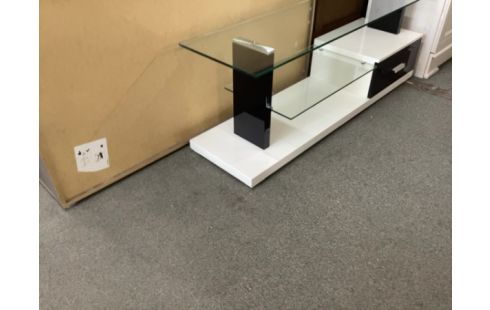 MEUBLE TV MODERNE NOIR ET BLANC VERRE 140