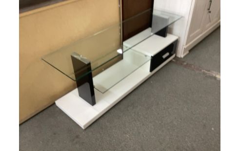 MEUBLE TV MODERNE NOIR ET BLANC VERRE 140