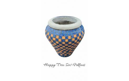 BLOEMPOT MOZAIEK BLAUW ORANJE