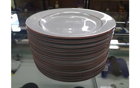 LOT DE 13 ASSIETTES PORCELAINE H BORD ORANGE