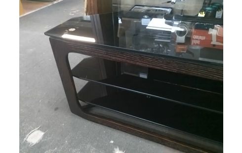 MEUBLE TV BOIS WENGE PLATEAU VERRE FUME