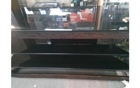 MEUBLE TV BOIS WENGE PLATEAU VERRE FUME