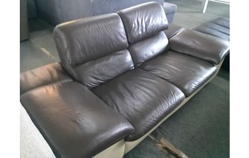 CANAPE CUIR 2P MARRON ET BEIGE