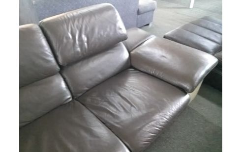 CANAPE CUIR 2P MARRON ET BEIGE