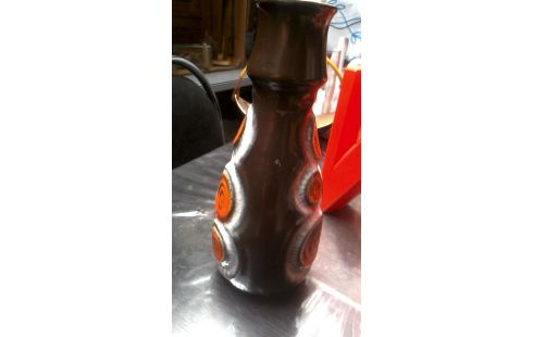 VASE VINTAGE BRUN MET BLANCHE ORANGE