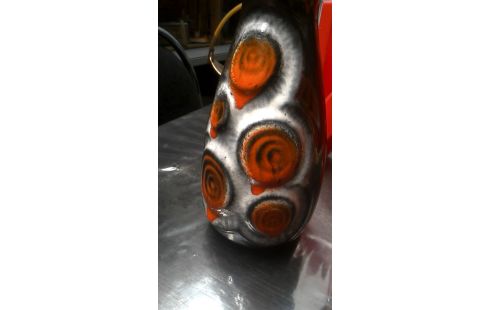 VASE VINTAGE BRUN MET BLANCHE ORANGE