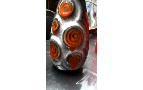 VASE VINTAGE BRUN MET BLANCHE ORANGE