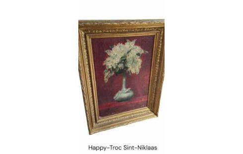 SCHILDERIJ WITTE BLOEMEN KADER VERGULD