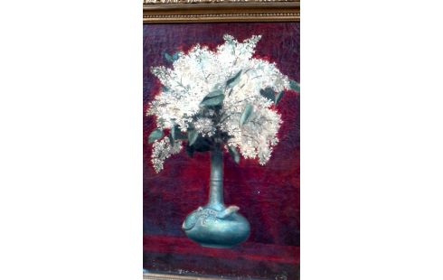 SCHILDERIJ WITTE BLOEMEN KADER VERGULD
