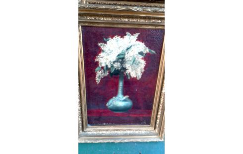 SCHILDERIJ WITTE BLOEMEN KADER VERGULD