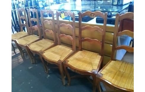 LOT DE 6 CHAISES PAILLEES STYLE LOUIS XV