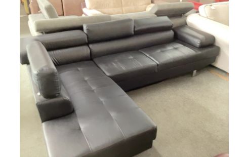 CANAPE D'ANGLE GAUCHE SIMILI CUIR NOIR 255X170 DES MARQUES TETIERES HS