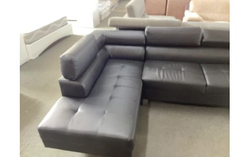 CANAPE D'ANGLE GAUCHE SIMILI CUIR NOIR 255X170 DES MARQUES TETIERES HS