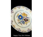 ASSIETTE ANTIQUE DECORATIF ECRU FLEUR DELFT