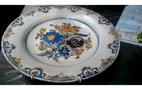 PLATO ANTIGUO DECORATIVO CRUDO FLOR DELFT