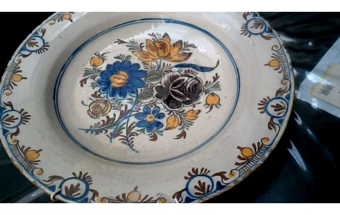 PLATO ANTIGUO DECORATIVO CRUDO FLOR DELFT