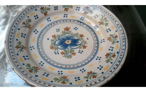 ASSIETTE ANTIQUE DECORATIF ECRU FLEUR