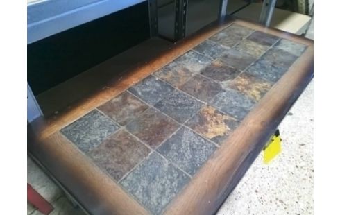 TABLE BASSE ANCIENNE BOIS ET CARRELEE