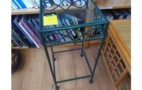 SELLETTE FER TUBE VERT AVEC PLATEAU VERRE