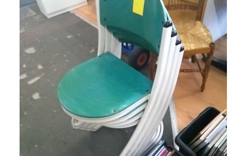 LOT DE 4 CHAISES ASSISES BOIS VERT