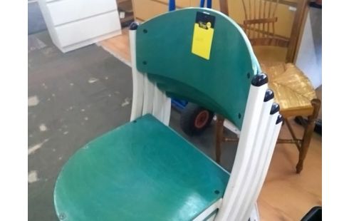 LOT DE 4 CHAISES ASSISES BOIS VERT