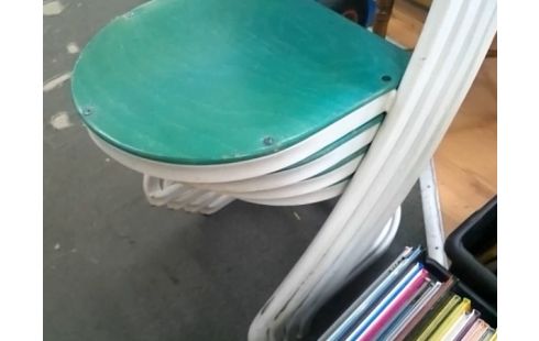 LOT DE 4 CHAISES ASSISES BOIS VERT