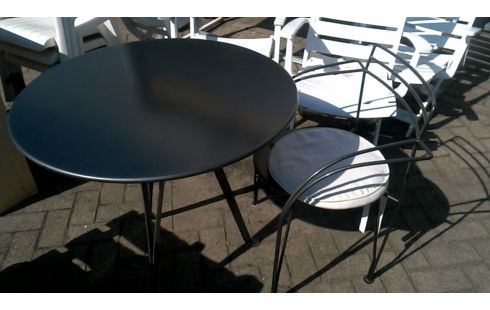 SALON DE JARDIN, , TABLE, , CHAISE NOIRE METAL
