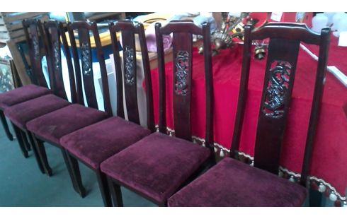 6 CHAISES ORIENTAL BORDEAUX VELOURS MET, , BOIS