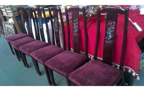 6 CHAISES ORIENTAL BORDEAUX VELOURS MET, , BOIS